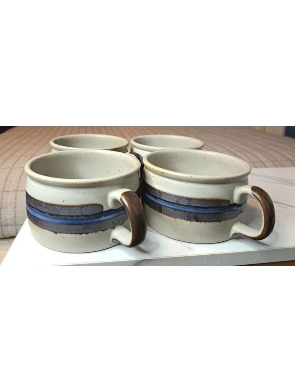 Vintage Set of 4 Otagiri Horizon Stoneware Soup Mugs Cups Speckled Glaze 4.5"